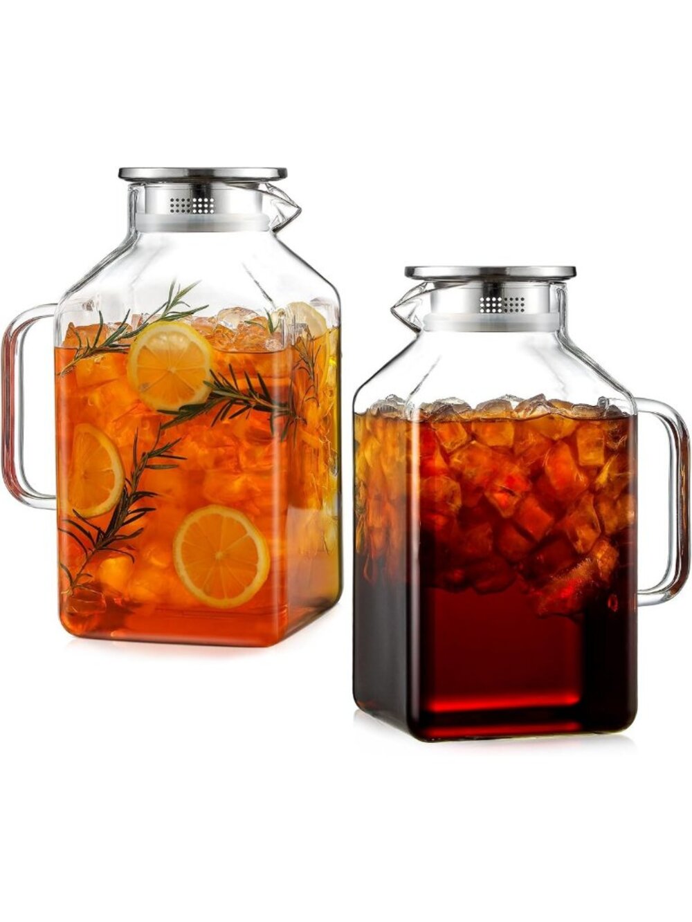 2 Pack 1 Gallon Glass Pitchers with Lid & Spout - Perfect for Iced Tea, Juice
